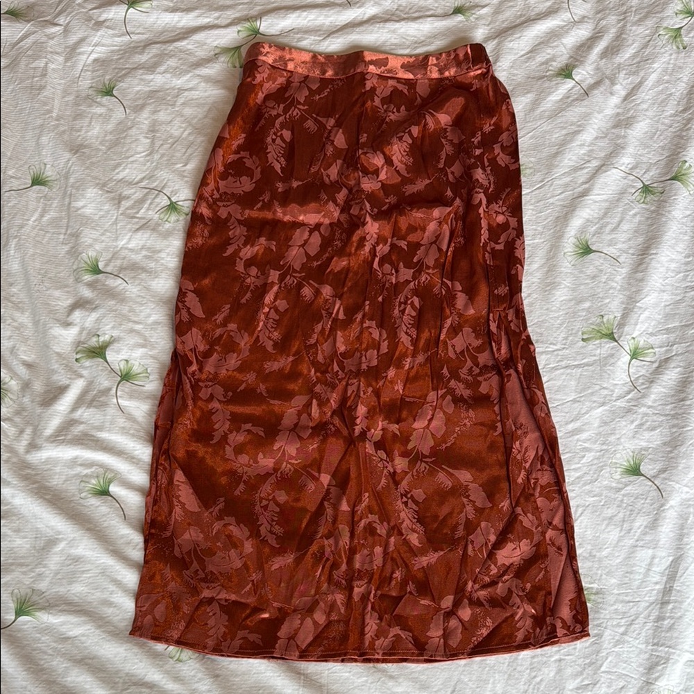 Saltwater LUXE copper brown Midi Trumpet Skirt Cocktail- double slit